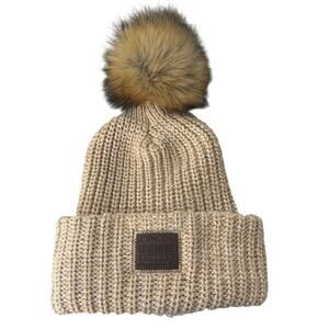 Knitted Ski Cap Cataloochee Maggie Valley NC Chunky Warm Cozy Tan Winter Beanie